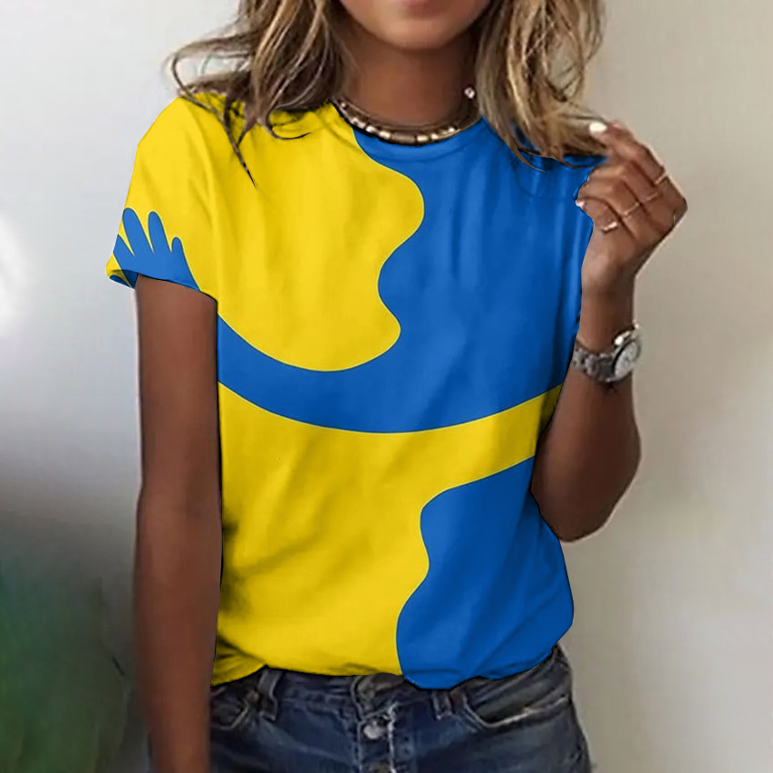 Women's Ukraine Print Crew Neck Casual T-shirt