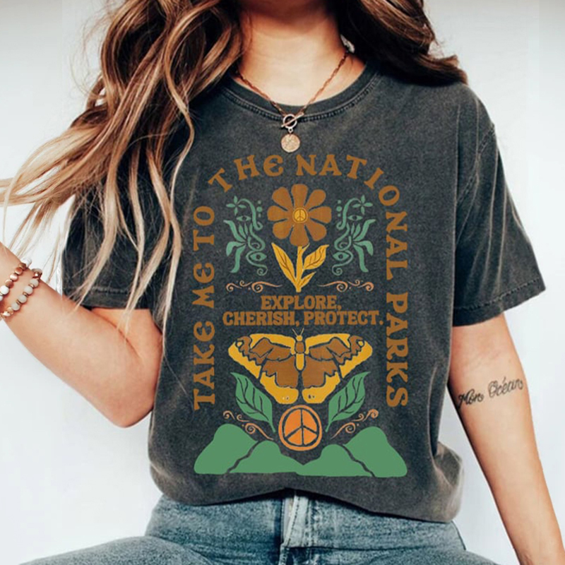 Women's Protect Our National Parks Print Round Neck T-shirt