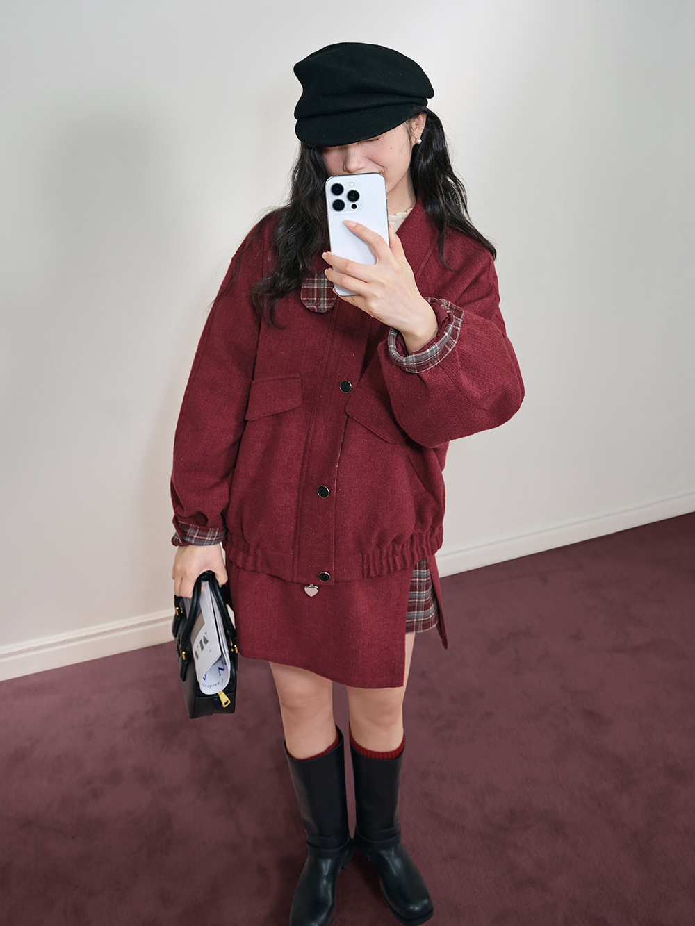 Red & Plaid Jacket and Skirt