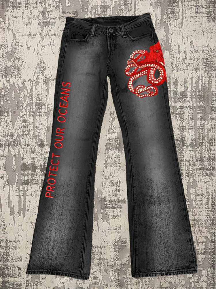 Protect Our Oceans Octopus Embroidered Women's Micro Pant