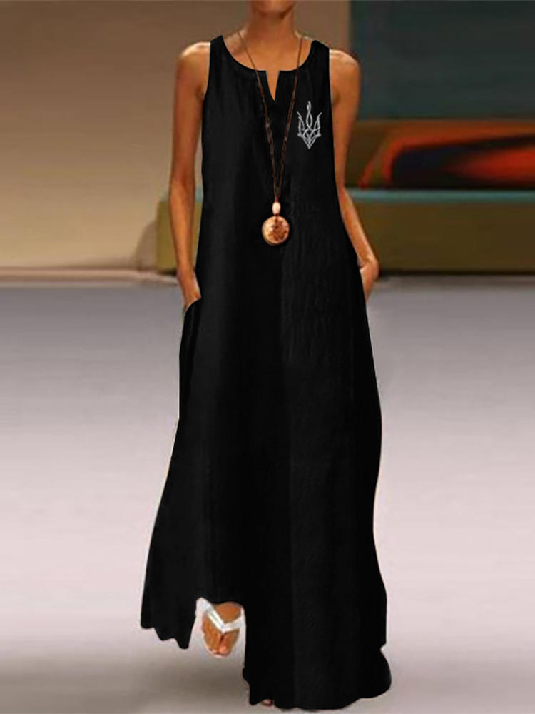 Ukraine Print V-neck Sleeveless Maxi Dress