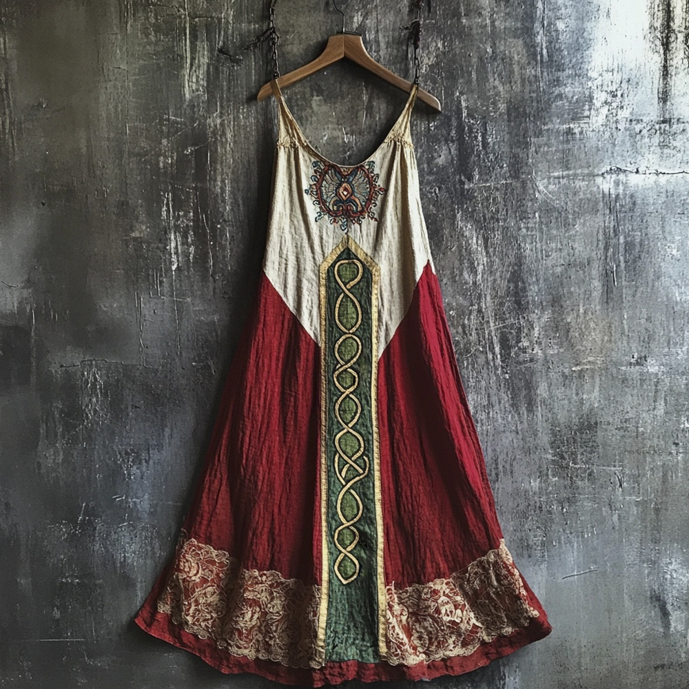 Vintage Celtic Totem Linen Halter Dress