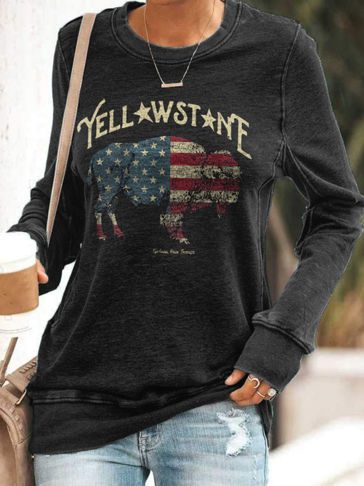 Us National Park Cow Flag Design Sweater