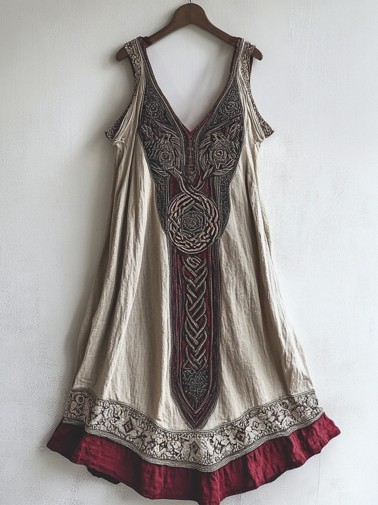 Viking Age Vintage Totem Linen Tank Dress