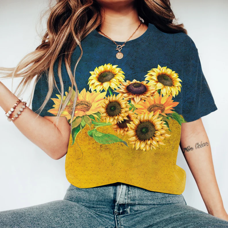 Women's Ukrane Sunflower Flowers Art Pattern Casual T Shirt