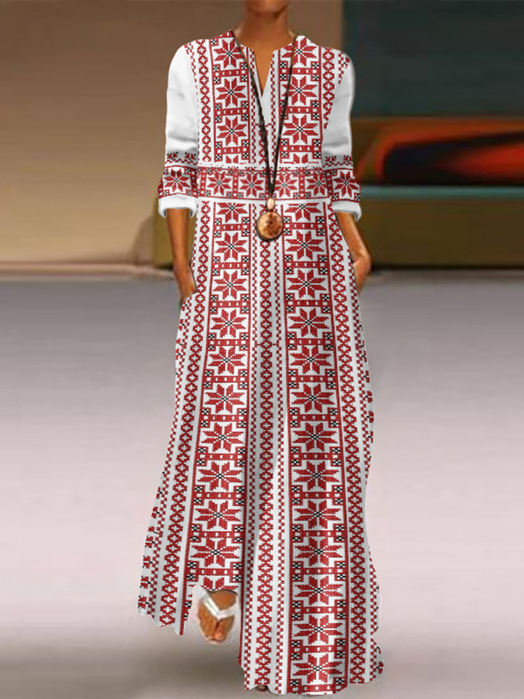 Ukraine Embroidered Art Print V-neck Casual Maxi Dress