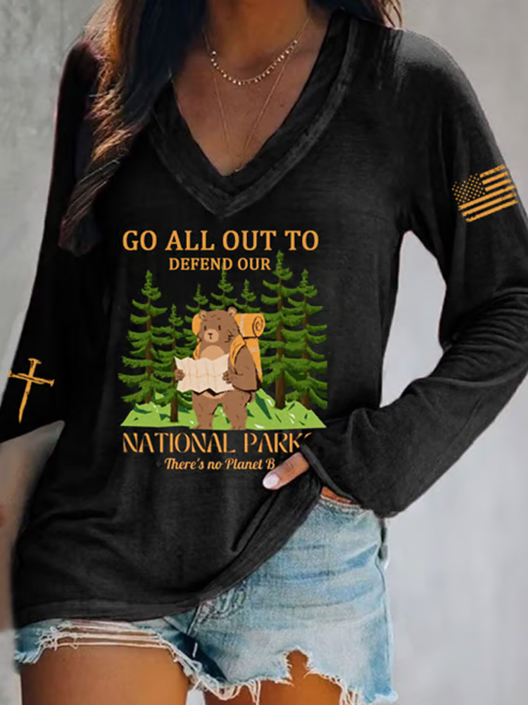 Women's National Park Protection Print V-neck T-shirt