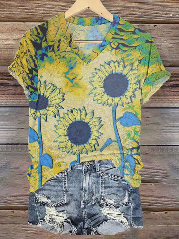 Retro We Standing Together Ukrainian Sunflowers  Art Pattern Casual T Shirt