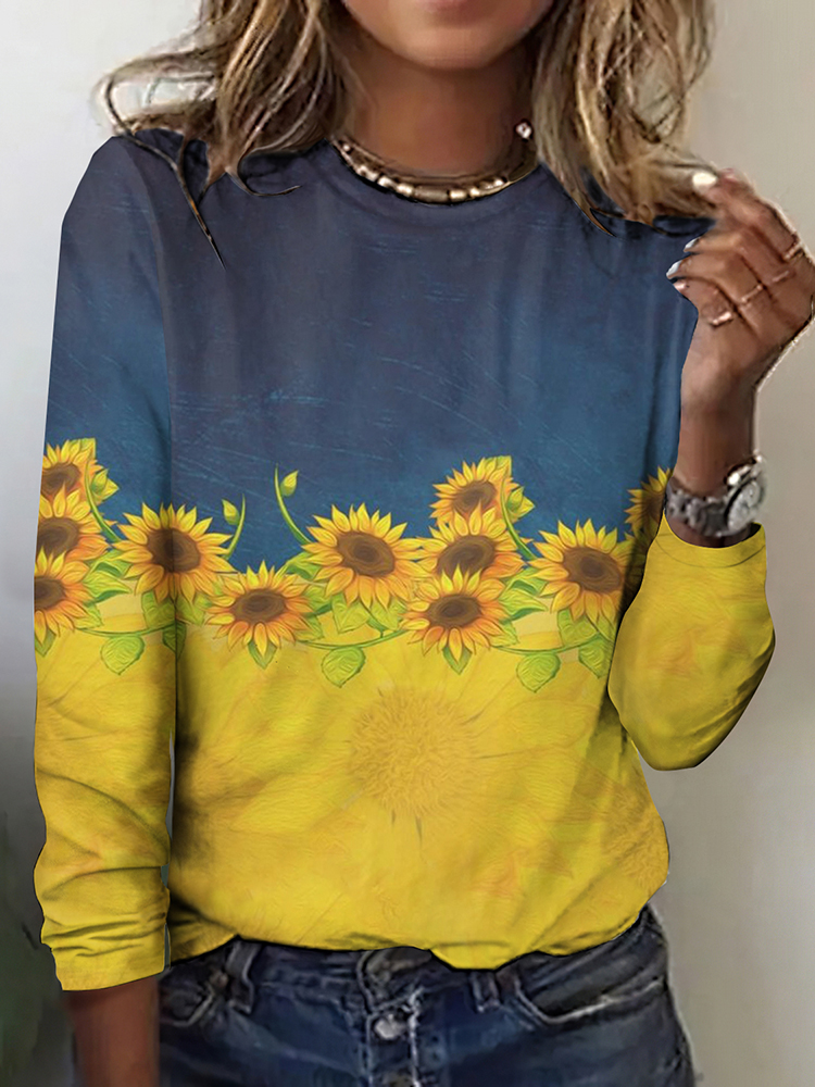 Women's Ukrane Sunflower Flowers Color T-shirt