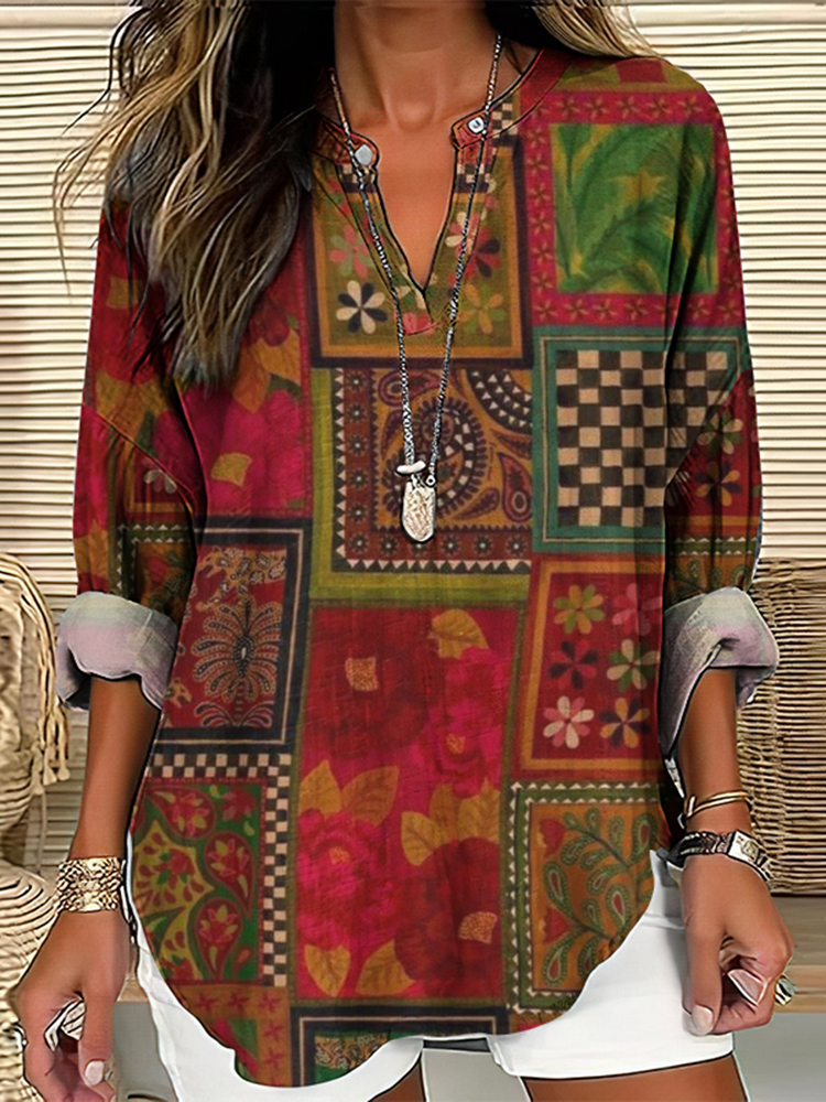 Floral Block V-Neck Shirt