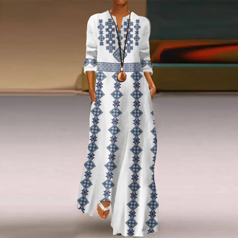 Ukraine Embroidered Art Print V-neck Maxi Dress