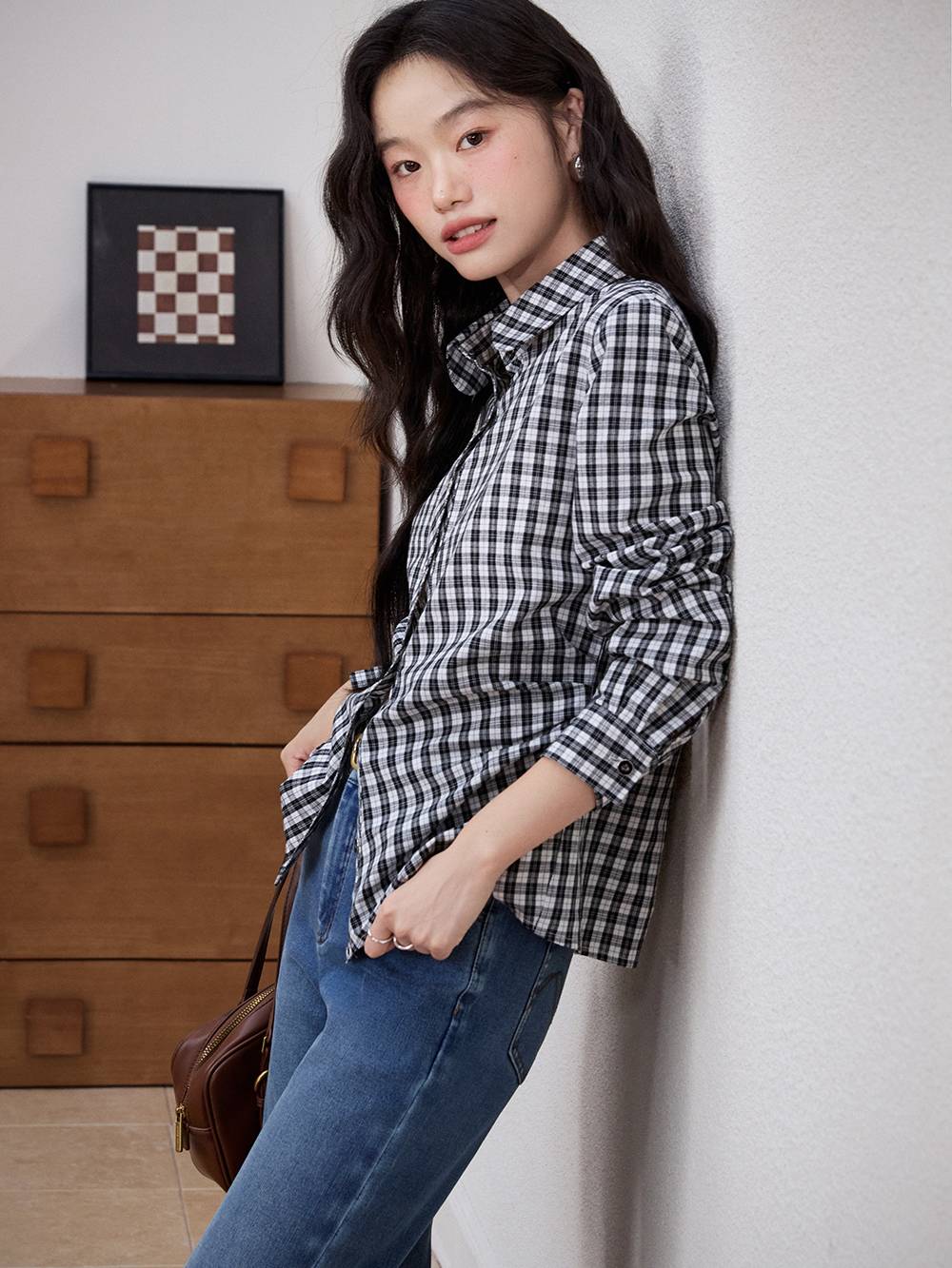 Plaid Bow Tie Blouse