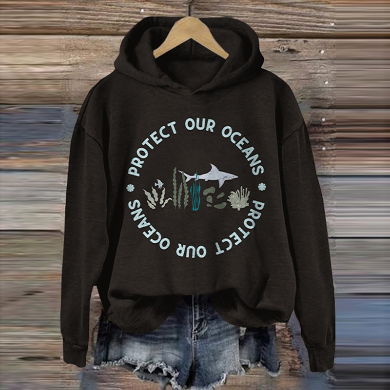 Protect Our Ocean Pattern Zip Up Hoodie
