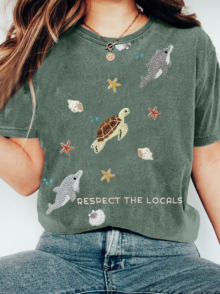 Respect The Locals Embroidered Vintage Washed T Shirt