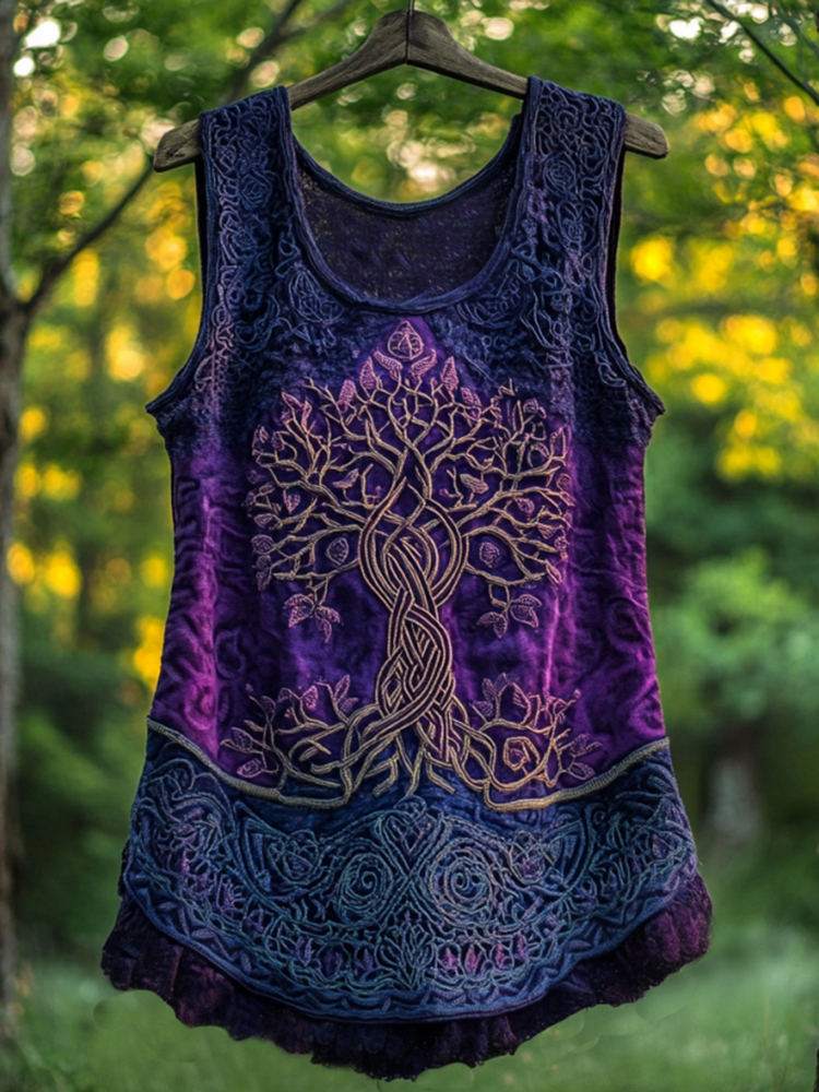 Boho Viking Tribal Celtic Knot Life Of Tree Patchwork Art Sleeveless Tank Top