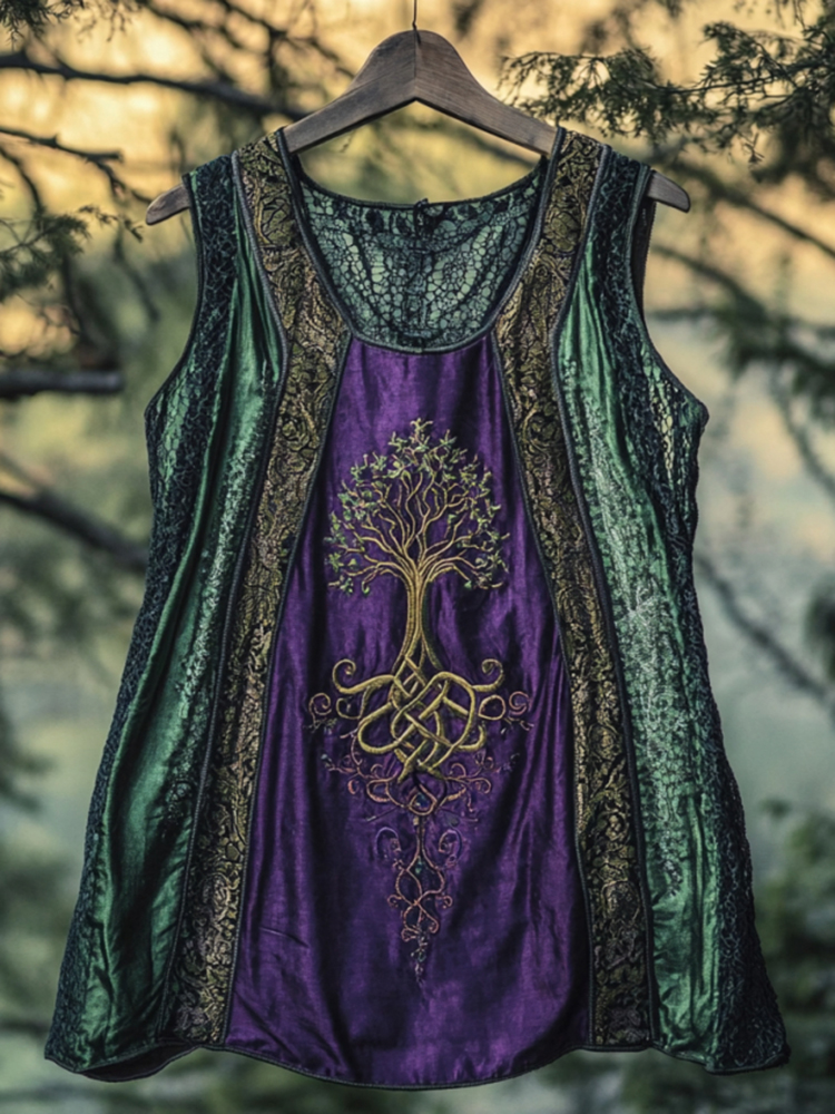Boho Viking Tribal Celtic Knot Life Of Tree Patchwork Art Sleeveless Tank Top