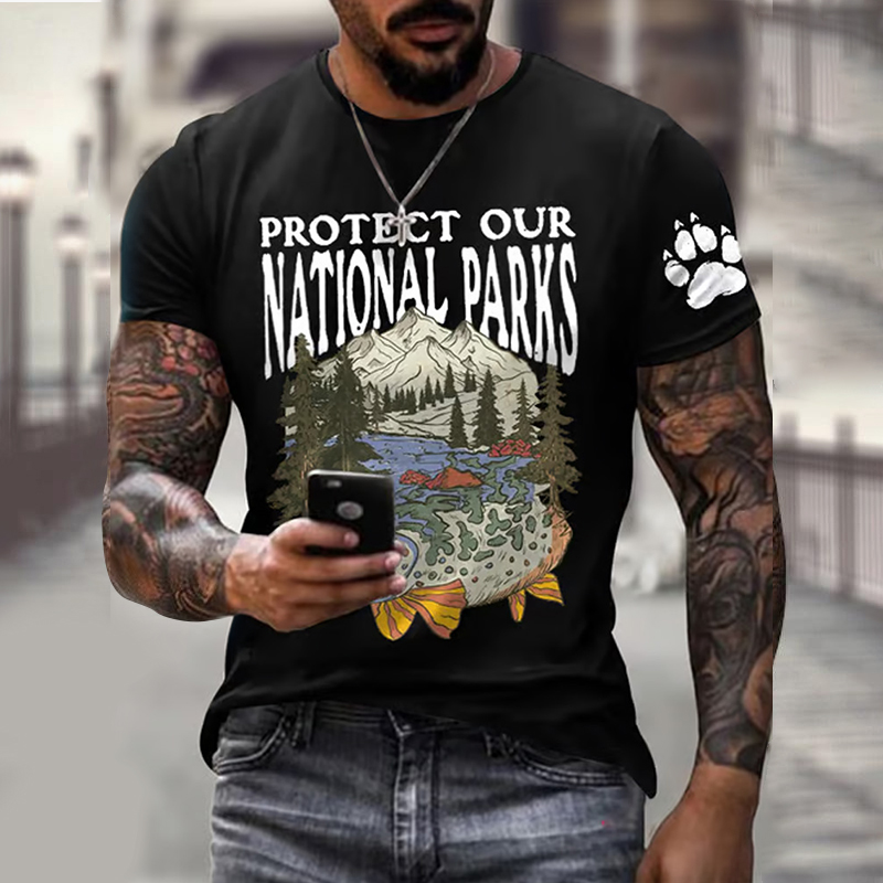 Men's Protect Our National Parks Printed Round Neck T-shirt