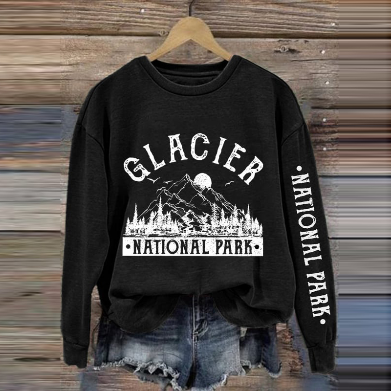 Women's Protect Our National Parks Hot Spots Print Crew Neck Long Sleeve Sweatshirt