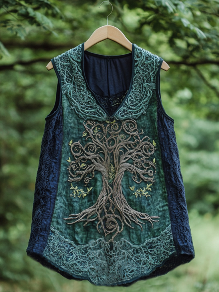 Boho Viking Tribal Celtic Knot Life Of Tree Patchwork Art Sleeveless Tank Top