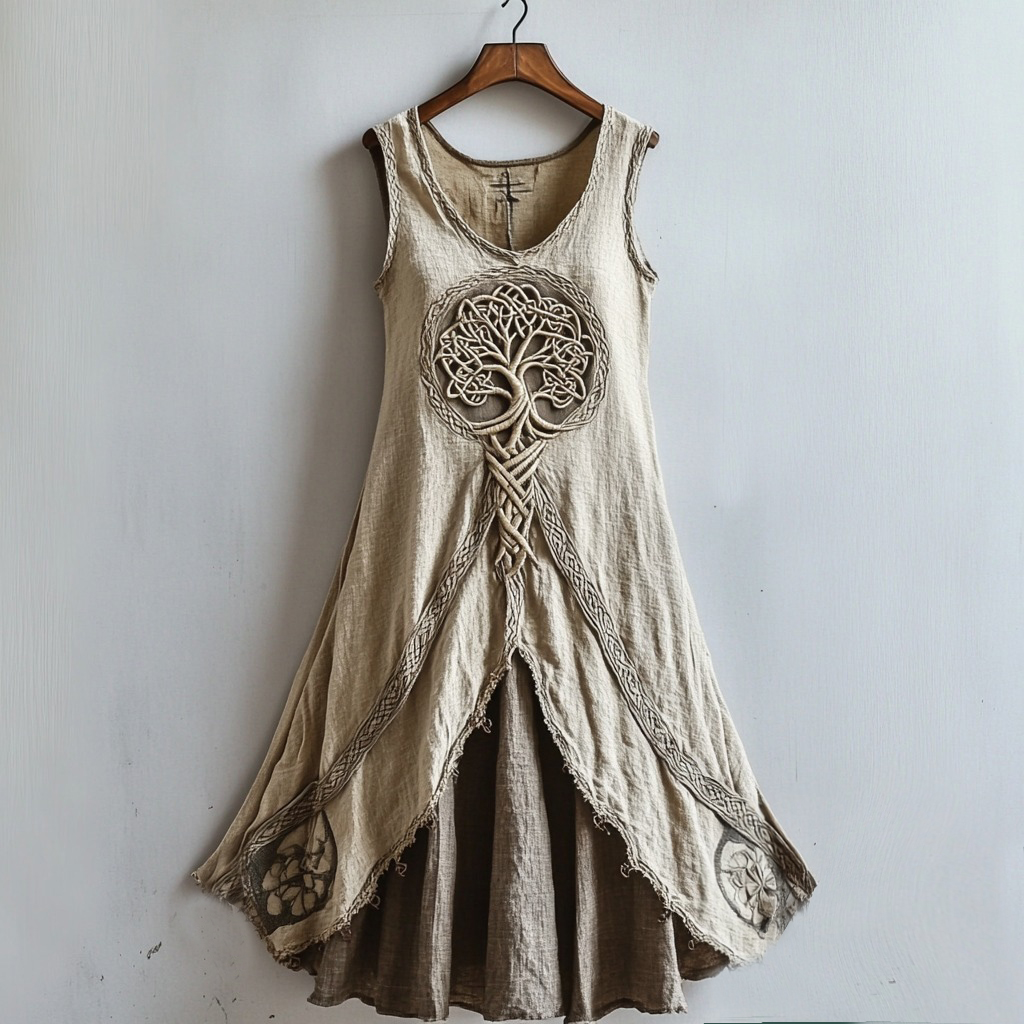 Viking Tree Of Life Celtic Knot Art Linen Tank Dress