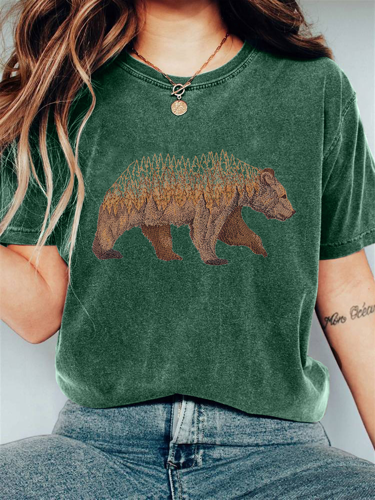 Women's Forest Bear Embroidered Washed T-shirt