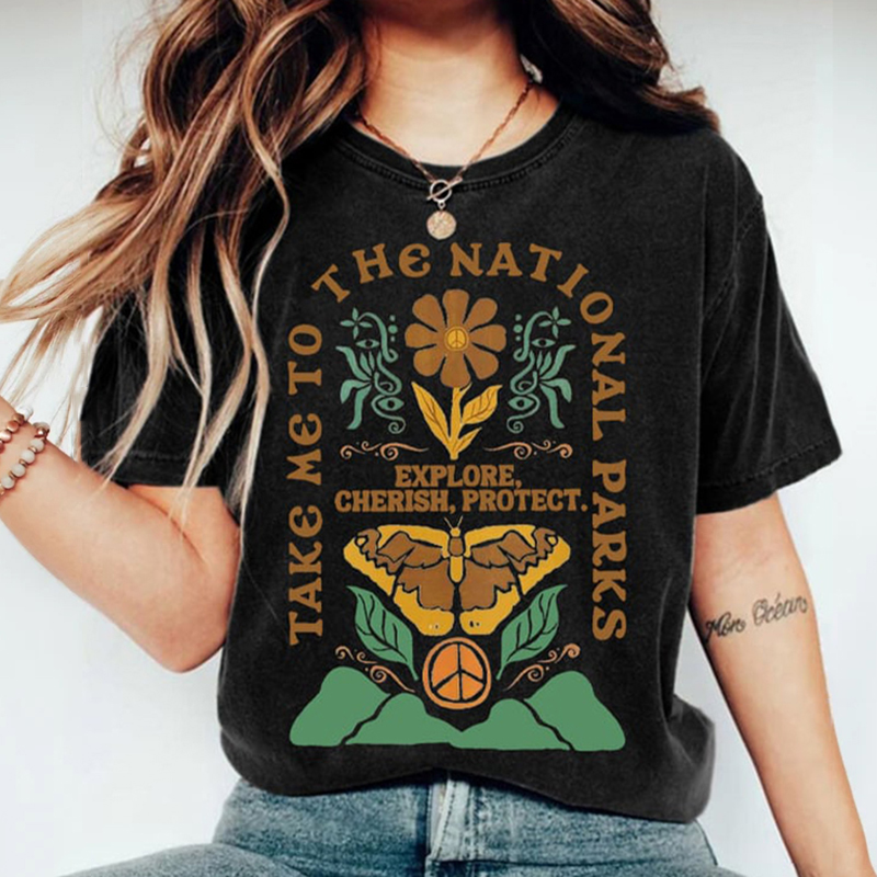 Women's Protect Our National Parks Print Round Neck T-shirt