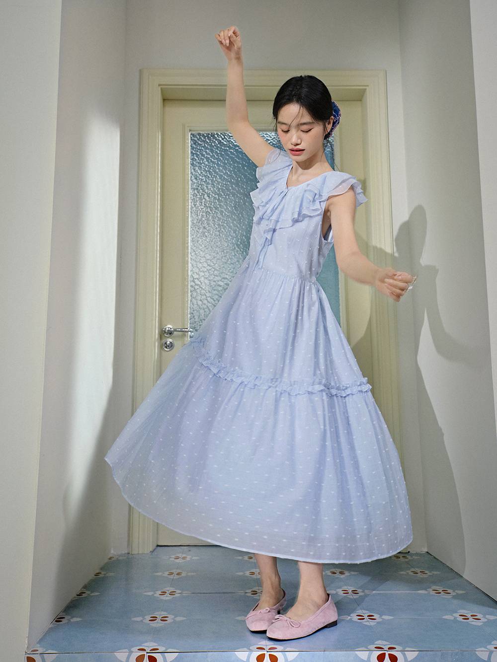 Ruffle V-neck Dress