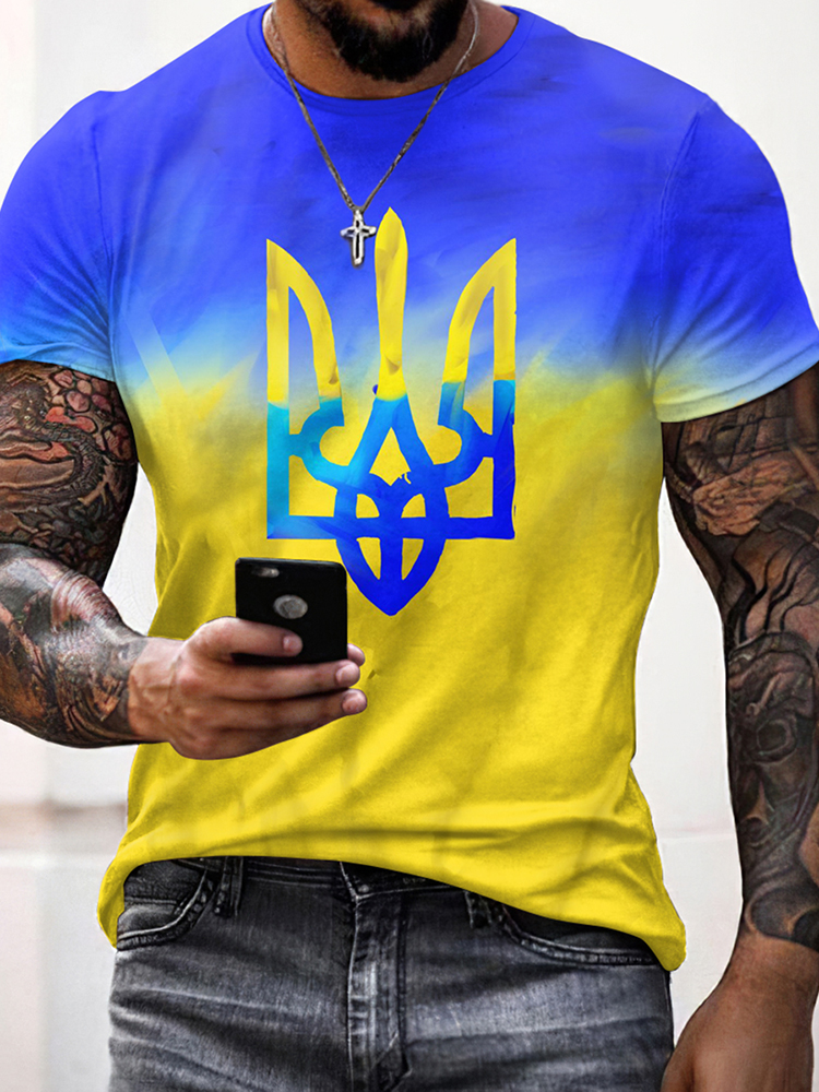 Men's I Stand With Ukraine Color Block Print Casual T-shirt