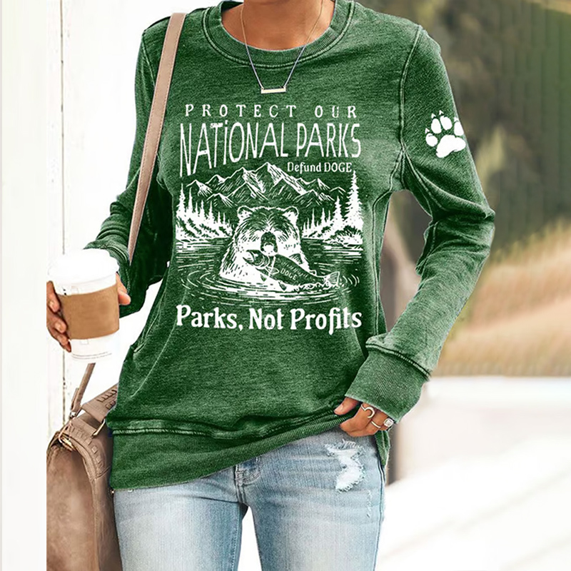 Women's Protect Our National Parks Print Round Neck Sweatshirt