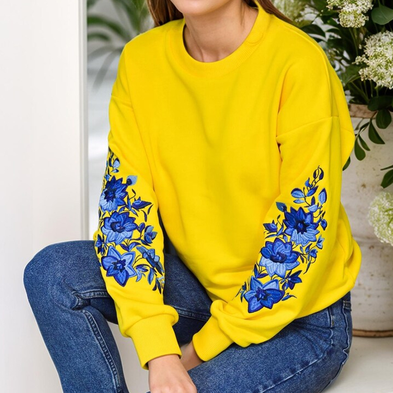 Ukraine Ethnic Floral Embroidered Crewneck Cozy Sweatshirt