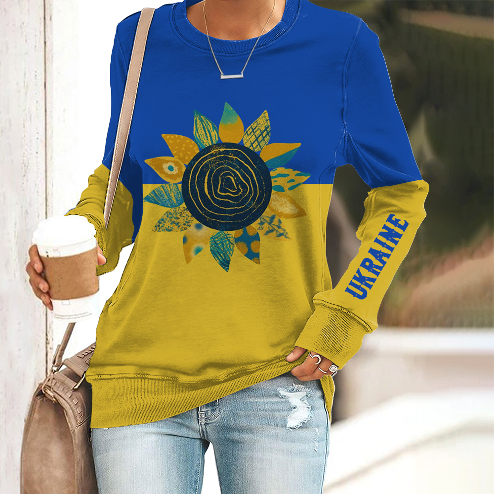 Women's Stand With Ukraine Sunflower Crew Neck Sweatshirt