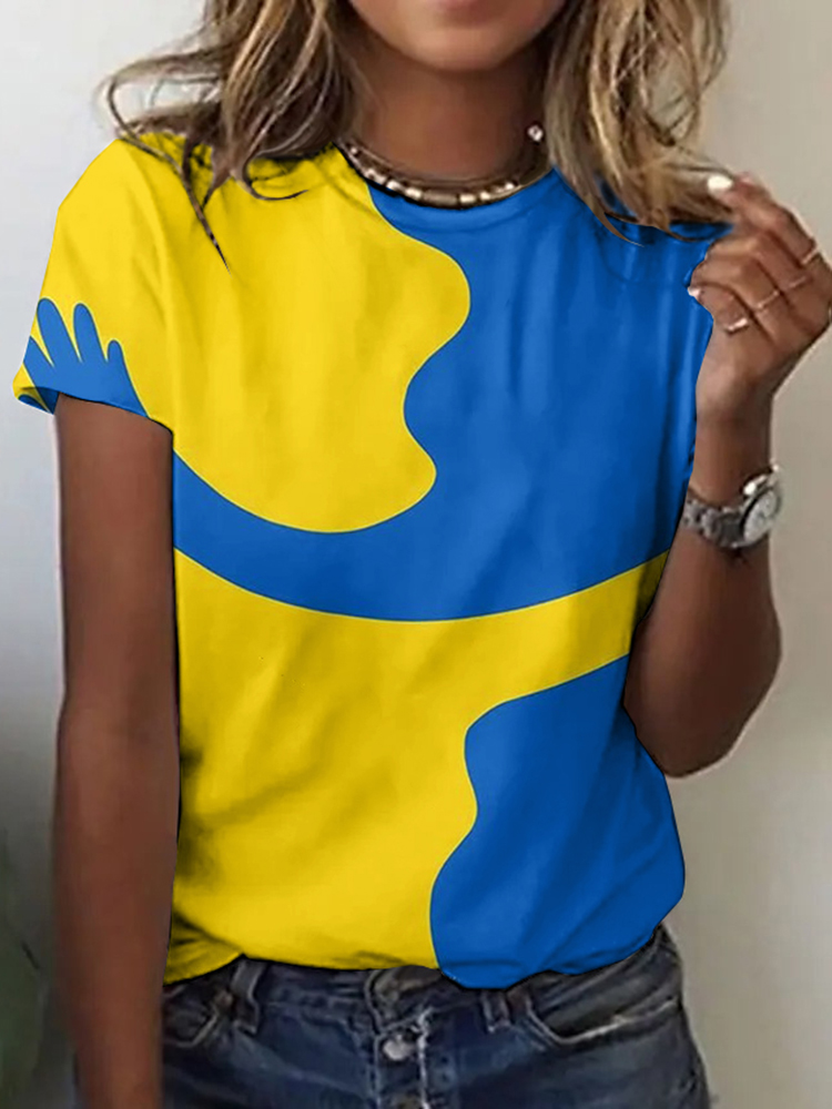 Women's Ukraine Print Crew Neck Casual T-shirt