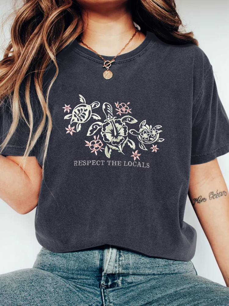 Respect The Locals Sea Turtles Embroidered Art Cozy T Shirt