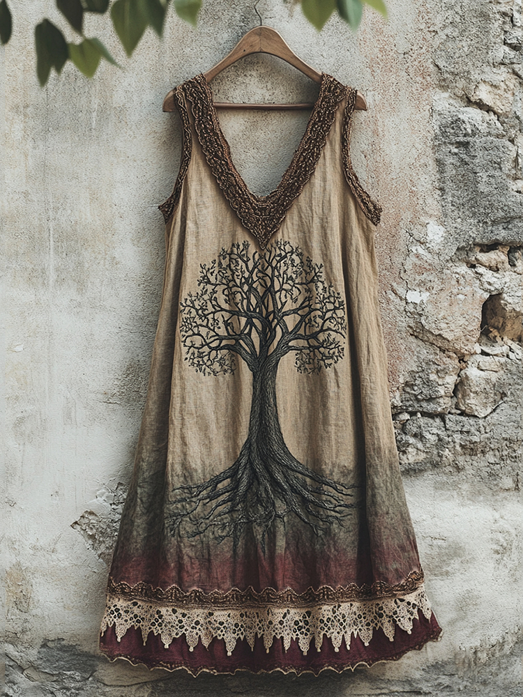 Tribal Viking Celtic Knot Gradient Art Linen Tank Dress