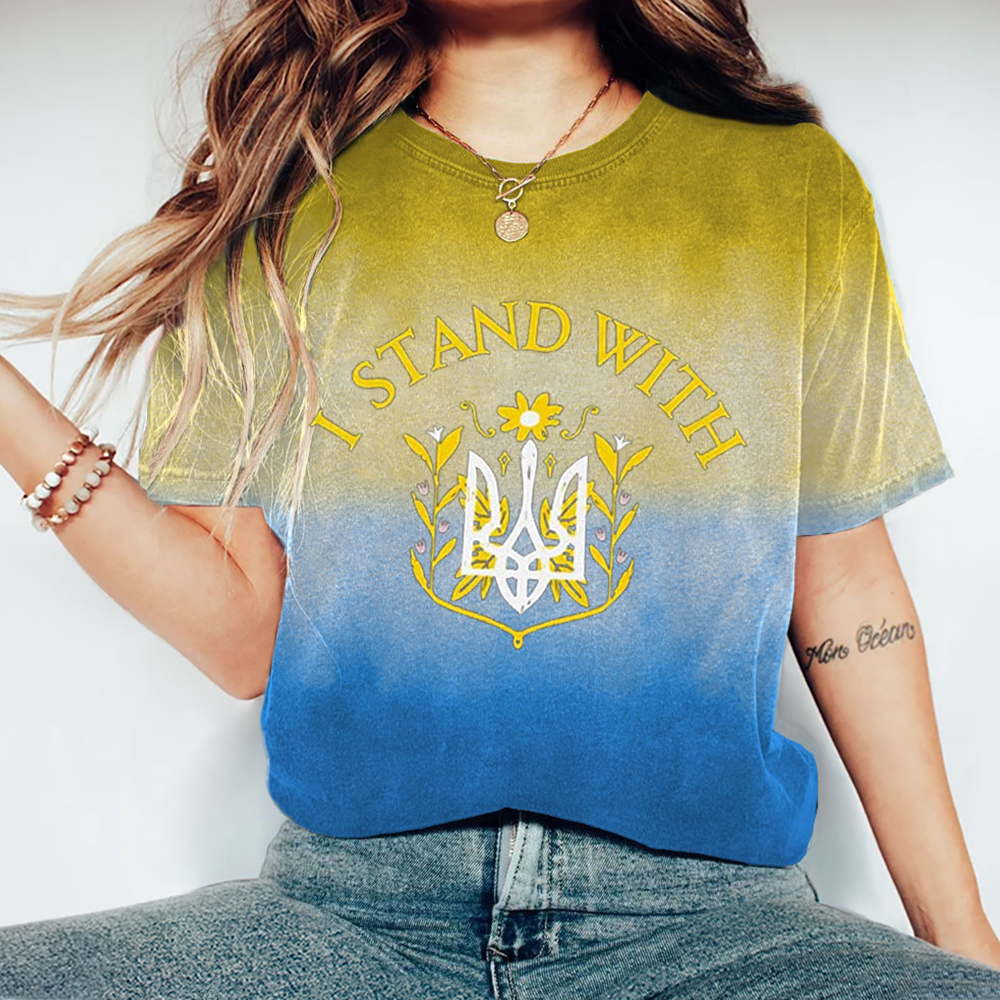 Women's I Santd With Ukr Print Round Neck T-shirt