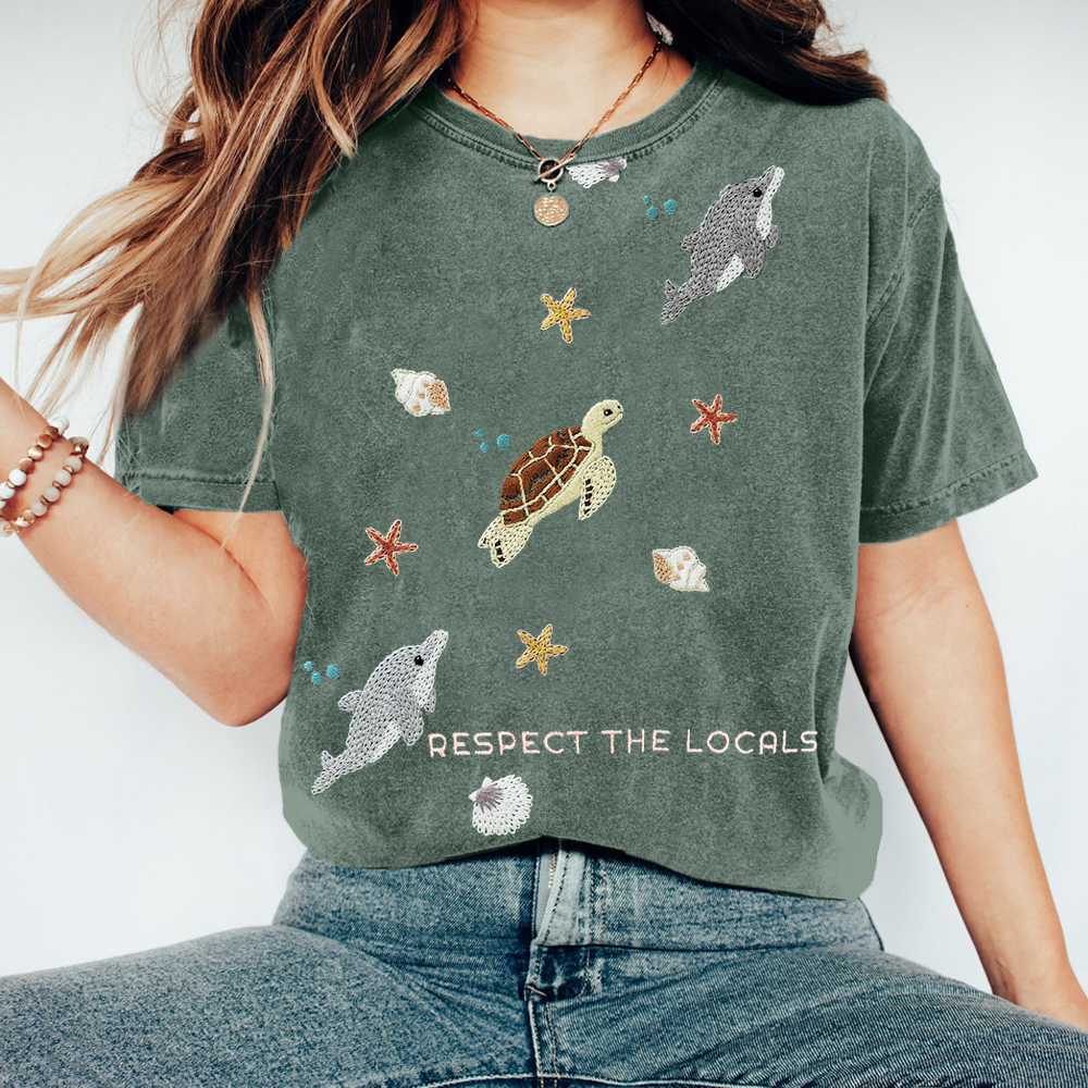Respect The Locals Embroidered Vintage Washed T Shirt